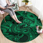 Aotearoa Maori Hei Tiki Round Carpet Kakariki Kowhaiwhai Puhoro Motif
