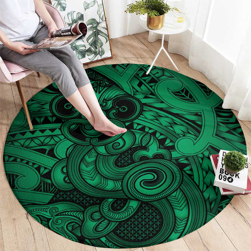 Aotearoa Maori Hei Tiki Round Carpet Kakariki Kowhaiwhai Puhoro Motif