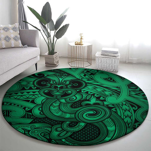 Aotearoa Maori Hei Tiki Round Carpet Kakariki Kowhaiwhai Puhoro Motif