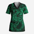 Aotearoa Maori Hei Tiki Scrub Top Kakariki Kowhaiwhai Puhoro Motif