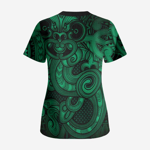 Aotearoa Maori Hei Tiki Scrub Top Kakariki Kowhaiwhai Puhoro Motif