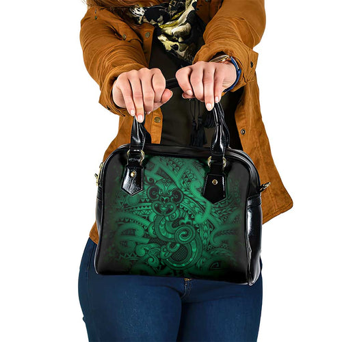 Aotearoa Maori Hei Tiki Shoulder Handbag Kakariki Kowhaiwhai Puhoro Motif