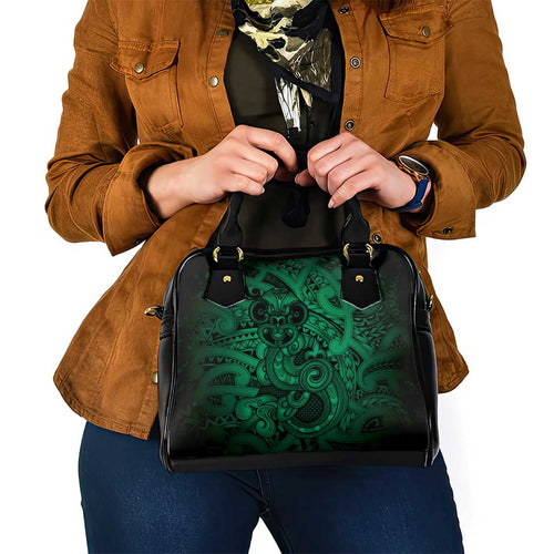 Aotearoa Maori Hei Tiki Shoulder Handbag Kakariki Kowhaiwhai Puhoro Motif