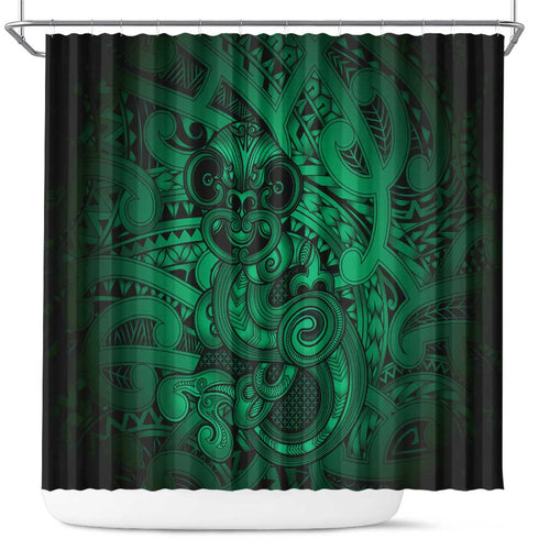 Aotearoa Maori Hei Tiki Shower Curtain Kakariki Kowhaiwhai Puhoro Motif