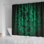Aotearoa Maori Hei Tiki Shower Curtain Kakariki Kowhaiwhai Puhoro Motif