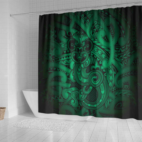 Aotearoa Maori Hei Tiki Shower Curtain Kakariki Kowhaiwhai Puhoro Motif