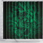 Aotearoa Maori Hei Tiki Shower Curtain Kakariki Kowhaiwhai Puhoro Motif
