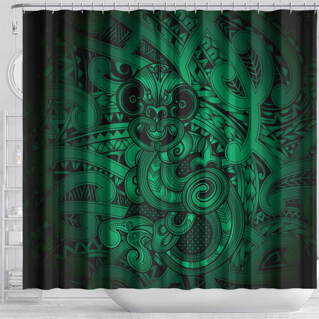 Aotearoa Maori Hei Tiki Shower Curtain Kakariki Kowhaiwhai Puhoro Motif