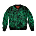 Aotearoa Maori Hei Tiki Sleeve Zip Bomber Jacket Kakariki Kowhaiwhai Puhoro Motif