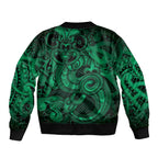Aotearoa Maori Hei Tiki Sleeve Zip Bomber Jacket Kakariki Kowhaiwhai Puhoro Motif