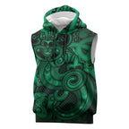 Aotearoa Maori Hei Tiki Sleeveless Hoodie Kakariki Kowhaiwhai Puhoro Motif
