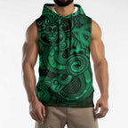 Aotearoa Maori Hei Tiki Sleeveless Hoodie Kakariki Kowhaiwhai Puhoro Motif