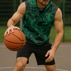 Aotearoa Maori Hei Tiki Sleeveless Hoodie Kakariki Kowhaiwhai Puhoro Motif