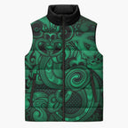 Aotearoa Maori Hei Tiki Sleeveless Puffer Jacket Kakariki Kowhaiwhai Puhoro Motif