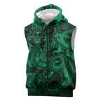 Aotearoa Maori Hei Tiki Sleeveless Zip Hoodie Kakariki Kowhaiwhai Puhoro Motif