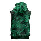 Aotearoa Maori Hei Tiki Sleeveless Zip Hoodie Kakariki Kowhaiwhai Puhoro Motif