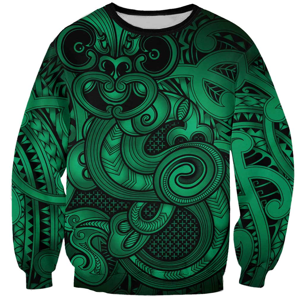 Aotearoa Maori Hei Tiki Sweatshirt Kakariki Kowhaiwhai Puhoro Motif
