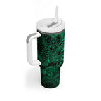 Aotearoa Maori Hei Tiki Tumbler With Handle Kakariki Kowhaiwhai Puhoro Motif