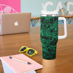 Aotearoa Maori Hei Tiki Tumbler With Handle Kakariki Kowhaiwhai Puhoro Motif