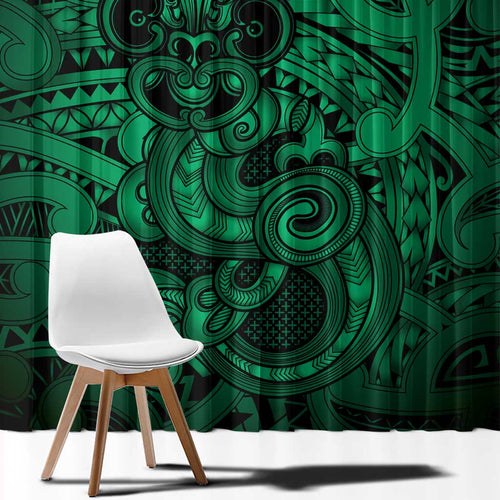 Aotearoa Maori Hei Tiki Window Curtain Kakariki Kowhaiwhai Puhoro Motif