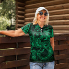 Aotearoa Maori Hei Tiki Women Polo Shirt Kakariki Kowhaiwhai Puhoro Motif