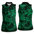 Aotearoa Maori Hei Tiki Women Sleeveless Polo Shirt Kakariki Kowhaiwhai Puhoro Motif