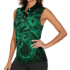 Aotearoa Maori Hei Tiki Women Sleeveless Polo Shirt Kakariki Kowhaiwhai Puhoro Motif
