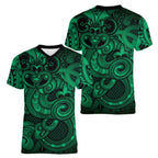 Aotearoa Maori Hei Tiki Women V-Neck T-Shirt Kakariki Kowhaiwhai Puhoro Motif