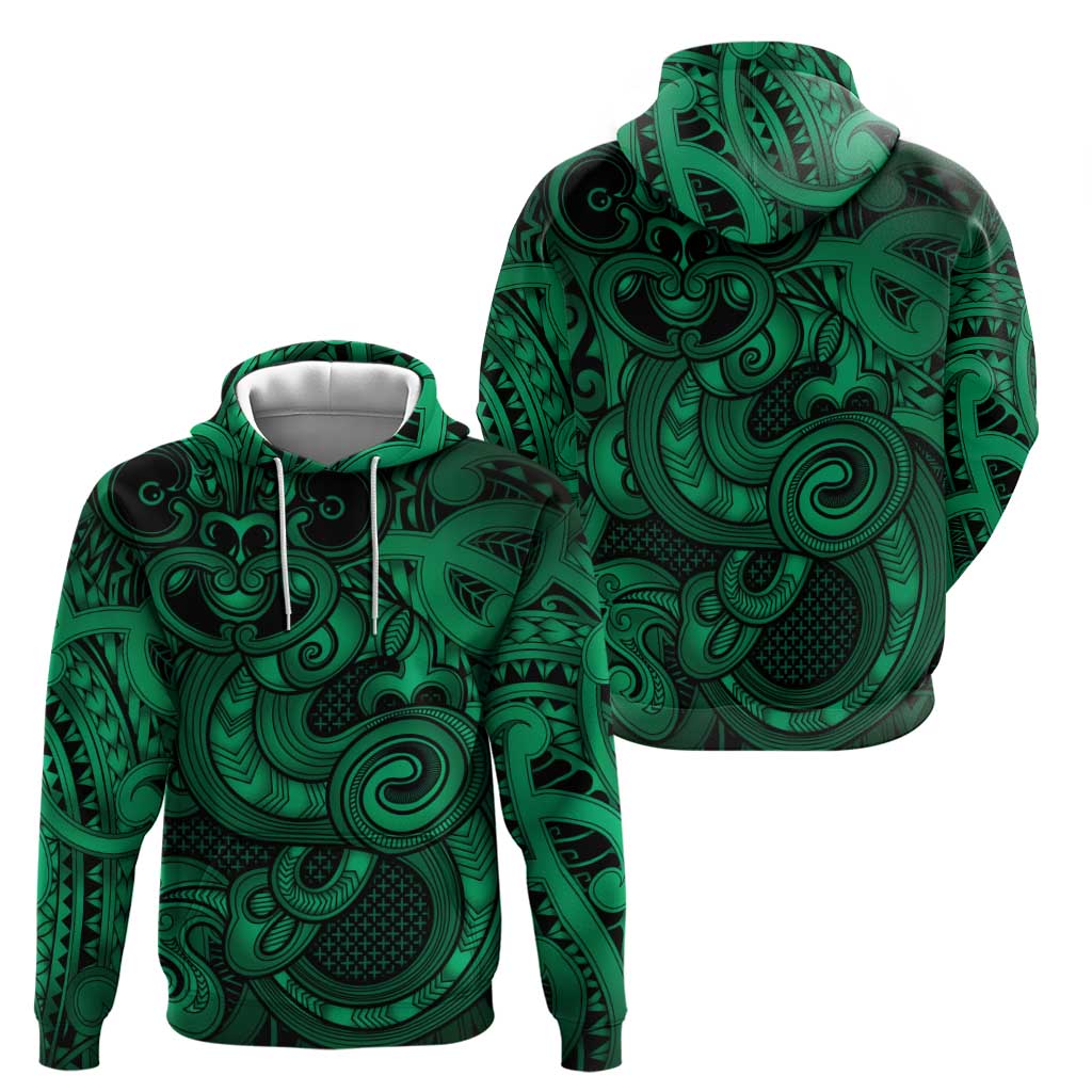 Aotearoa Maori Hei Tiki Zip Hoodie Kakariki Kowhaiwhai Puhoro Motif
