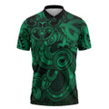 Aotearoa Maori Hei Tiki Zipper Polo Shirt Kakariki Kowhaiwhai Puhoro Motif