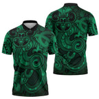 Aotearoa Maori Hei Tiki Zipper Polo Shirt Kakariki Kowhaiwhai Puhoro Motif