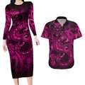 Aotearoa Maori Hei Tiki Couples Matching Long Sleeve Bodycon Dress and Hawaiian Shirt Mawhero Kowhaiwhai Puhoro Motif