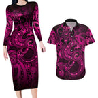 Aotearoa Maori Hei Tiki Couples Matching Long Sleeve Bodycon Dress and Hawaiian Shirt Mawhero Kowhaiwhai Puhoro Motif