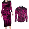 Aotearoa Maori Hei Tiki Couples Matching Long Sleeve Bodycon Dress and Long Sleeve Button Shirt Mawhero Kowhaiwhai Puhoro Motif