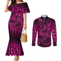 Aotearoa Maori Hei Tiki Couples Matching Mermaid Dress and Long Sleeve Button Shirt Mawhero Kowhaiwhai Puhoro Motif
