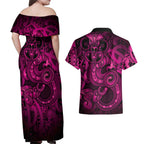 Aotearoa Maori Hei Tiki Couples Matching Off Shoulder Maxi Dress and Hawaiian Shirt Mawhero Kowhaiwhai Puhoro Motif