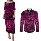 Aotearoa Maori Hei Tiki Couples Matching Puletasi and Long Sleeve Button Shirt Mawhero Kowhaiwhai Puhoro Motif