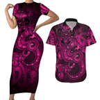 Aotearoa Maori Hei Tiki Couples Matching Short Sleeve Bodycon Dress and Hawaiian Shirt Mawhero Kowhaiwhai Puhoro Motif