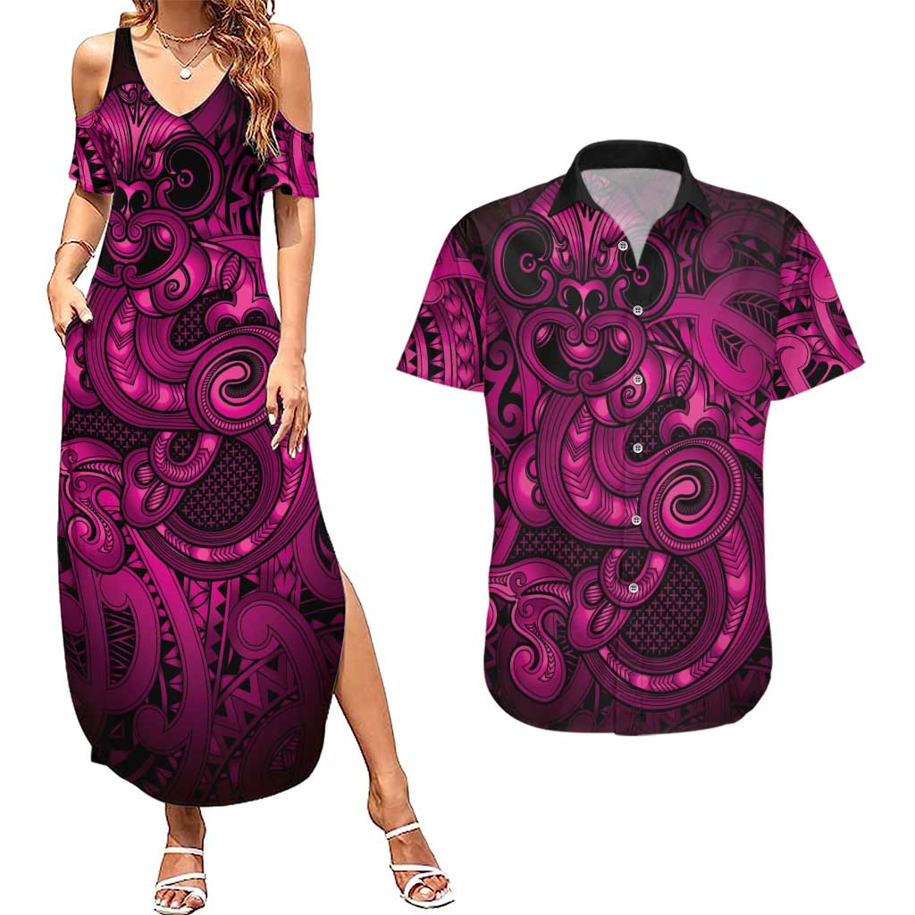 Aotearoa Maori Hei Tiki Couples Matching Summer Maxi Dress and Hawaiian Shirt Mawhero Kowhaiwhai Puhoro Motif
