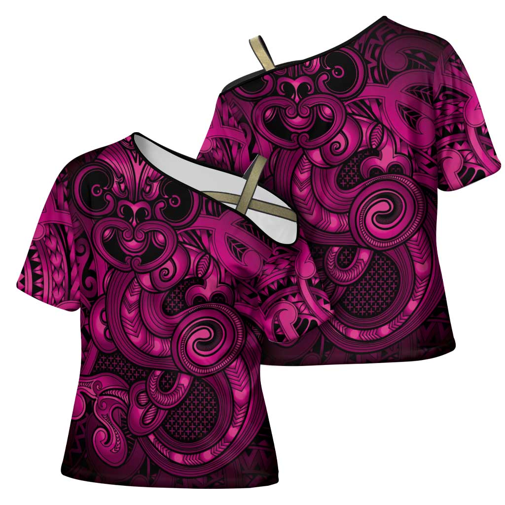 Aotearoa Maori Hei Tiki Cross Shoulder Shirt Mawhero Kowhaiwhai Puhoro Motif