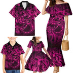 Aotearoa Maori Hei Tiki Family Matching Mermaid Dress and Hawaiian Shirt Mawhero Kowhaiwhai Puhoro Motif