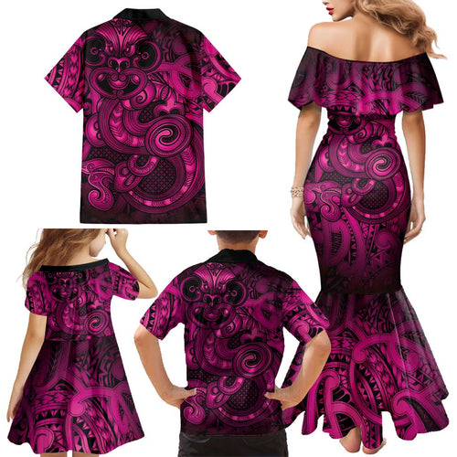 Aotearoa Maori Hei Tiki Family Matching Mermaid Dress and Hawaiian Shirt Mawhero Kowhaiwhai Puhoro Motif