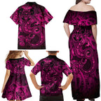 Aotearoa Maori Hei Tiki Family Matching Off Shoulder Maxi Dress and Hawaiian Shirt Mawhero Kowhaiwhai Puhoro Motif