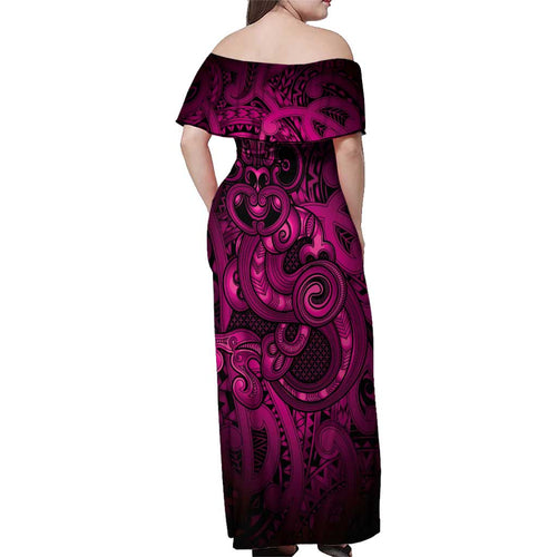 Aotearoa Maori Hei Tiki Family Matching Off Shoulder Maxi Dress and Hawaiian Shirt Mawhero Kowhaiwhai Puhoro Motif