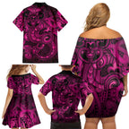 Aotearoa Maori Hei Tiki Family Matching Off Shoulder Short Dress and Hawaiian Shirt Mawhero Kowhaiwhai Puhoro Motif