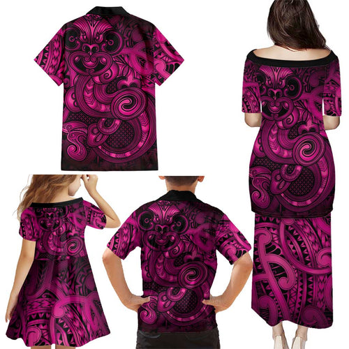 Aotearoa Maori Hei Tiki Family Matching Puletasi and Hawaiian Shirt Mawhero Kowhaiwhai Puhoro Motif