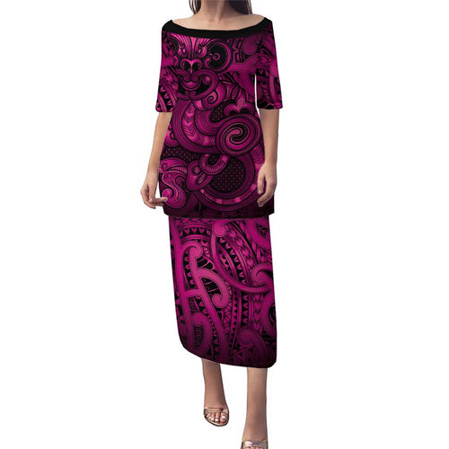 Aotearoa Maori Hei Tiki Family Matching Puletasi and Hawaiian Shirt Mawhero Kowhaiwhai Puhoro Motif