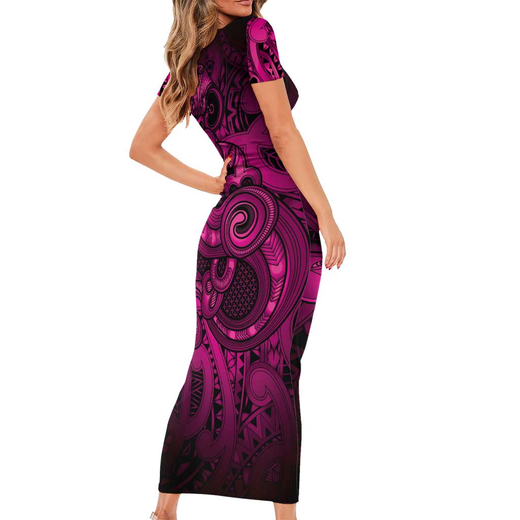 Aotearoa Maori Hei Tiki Family Matching Short Sleeve Bodycon Dress and Hawaiian Shirt Mawhero Kowhaiwhai Puhoro Motif