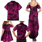 Aotearoa Maori Hei Tiki Family Matching Summer Maxi Dress and Hawaiian Shirt Mawhero Kowhaiwhai Puhoro Motif