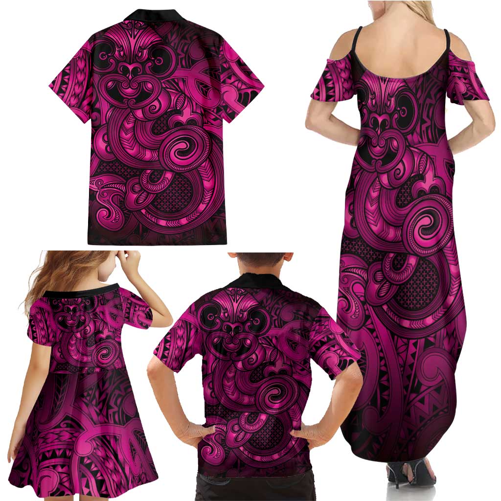 Aotearoa Maori Hei Tiki Family Matching Summer Maxi Dress and Hawaiian Shirt Mawhero Kowhaiwhai Puhoro Motif